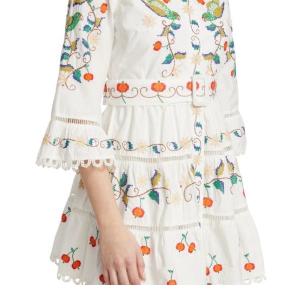 FARM Rio Pitanga White Embroidered Mini Dress Large - Picture 3 of 6